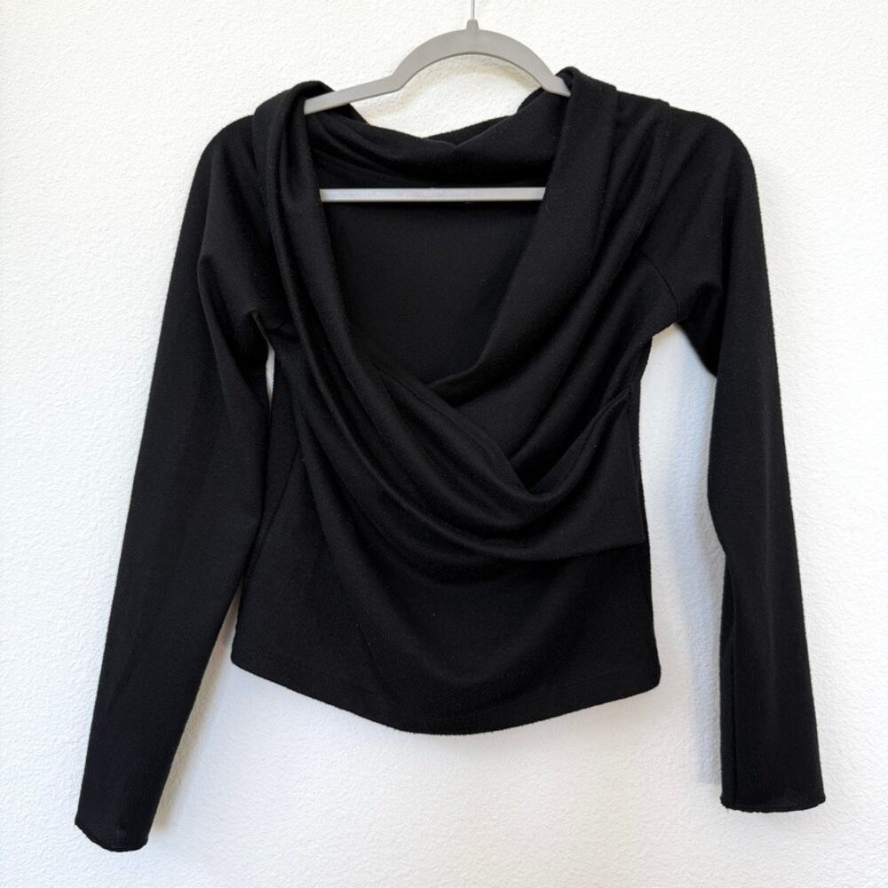ZARA Draped Crossover Neck Long Sleeve Top‎ Black Size M Feminine Y2K Minimalist